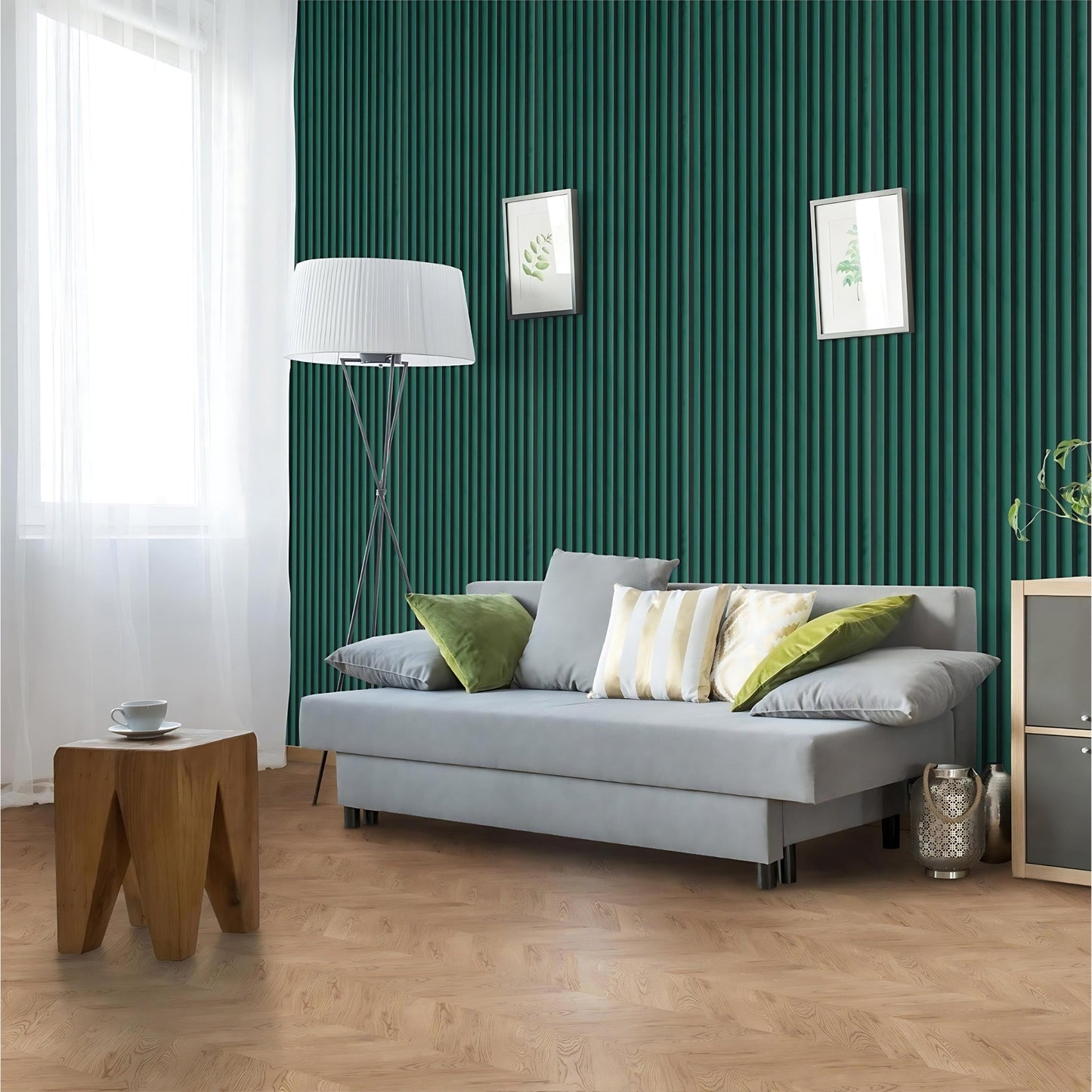 Green Velour Acoustic Panel Curved Slat - 240x60cm